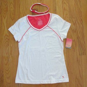 DANSKIN NOW WOMEN'S SIZE M (8 / 10) T-SHIRT CORAL & WHITE ATHLETIC TOP YOGA NWT